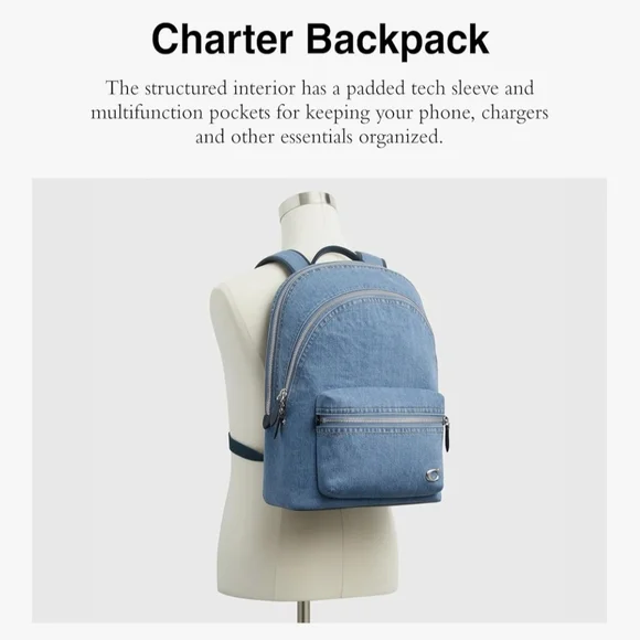 BRAND NWT! Coach Charter Backpack - Blue Denim - Picture 3 of 6